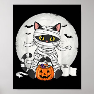 Cute Mummy Black Cat Halloween Costume Funny Trick Poster