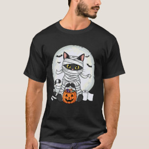 Cute Mummy Black Cat Halloween Costume Funny Trick T-Shirt