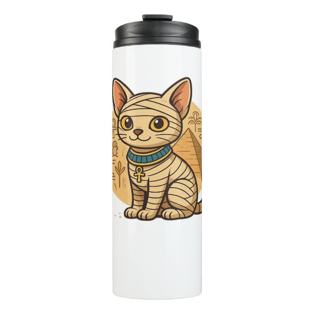 Cute Mummy Cat – Ancient Egypt Art Oversized T-Shi Thermal Tumbler (Front)
