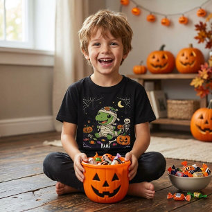 Cute Mummy Dinosaur Kid's Halloween Custom Name T-Shirt