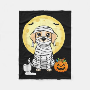 Cute Mummy Dog Halloween Full Moon Puppy Trick Or Fleece Blanket