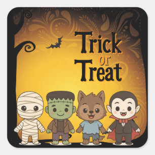 Cute mummy, Frankenstein, Dracula, werewolf Square Sticker