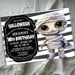 Cute Mummy Halloween Boy's 10th Birthday Invitation<br><div class="desc">Cute Mummy Halloween Boy's 10th Birthday Invitation. Easy To Change The Sample Text To Your Own By Clicking Personalize.  Click Customize Further To Change The Text Type,  Text Colour,  Text Size Or To Add/Delete/Change The Text Or Design Elements.</div>