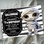 Cute Mummy Halloween Boy's 7th Birthday Invitation<br><div class="desc">Cute Mummy Halloween Boy's 7th Birthday Invitation. Easy To Change The Sample Text To Your Own By Clicking Personalize.  Click Customize Further To Change The Text Type,  Text Colour,  Text Size Or To Add/Delete/Change The Text Or Design Elements.</div>