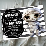 Cute Mummy Halloween Boy's 9th Birthday Invitation<br><div class="desc">Cute Mummy Halloween Boy's 9th Birthday Invitation. Easy To Change The Sample Text To Your Own By Clicking Personalize.  Click Customize Further To Change The Text Type,  Text Colour,  Text Size Or To Add/Delete/Change The Text Or Design Elements.</div>