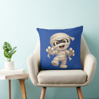 Cute Mummy Halloween Cartoon Illustration Throw Pillow