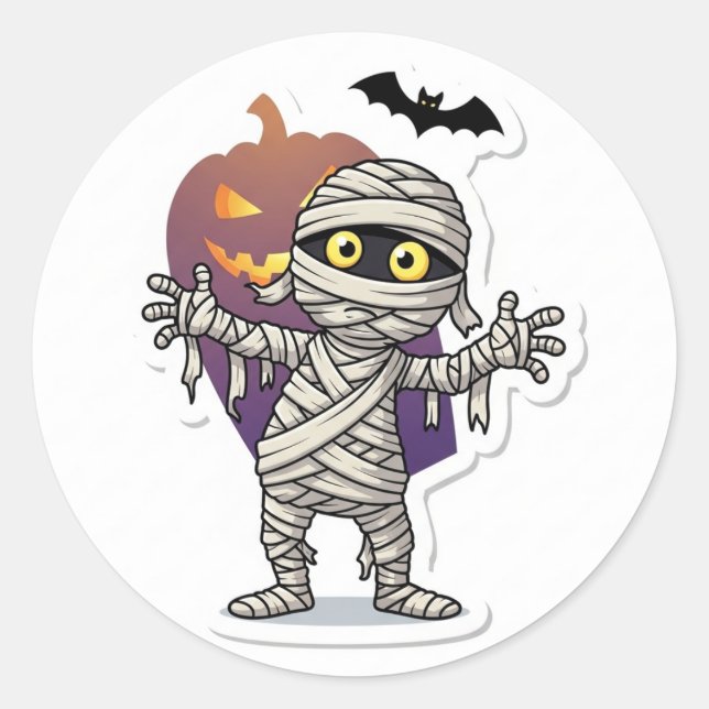 Cute Mummy Halloween Sticker | Spooky & Fun Party  (Front)