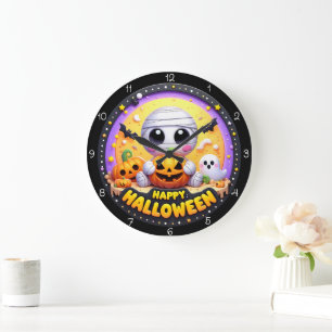 Cute Mummy Happy Halloween Large Clock