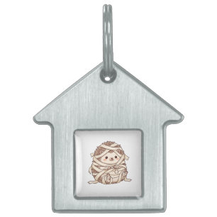 Cute Mummy Hedgehog Halloween Costume Animal Illus Pet ID Tag