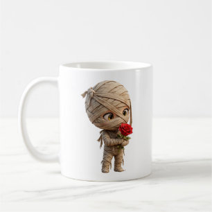 Cute Mummy Holding Red Rose Halloween Love Mug