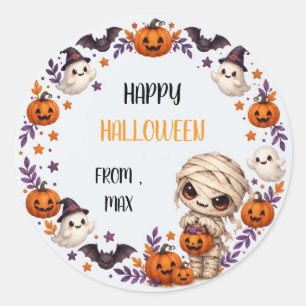 Cute Mummy Spooky Halloween Kids Party Classic Round Sticker