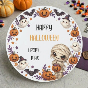 Cute Mummy Spooky Halloween Kids Party Classic Round Sticker