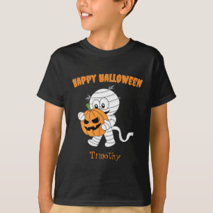 Cute Mummy Walking With Halloween Pumpkin Kid's  T-Shirt