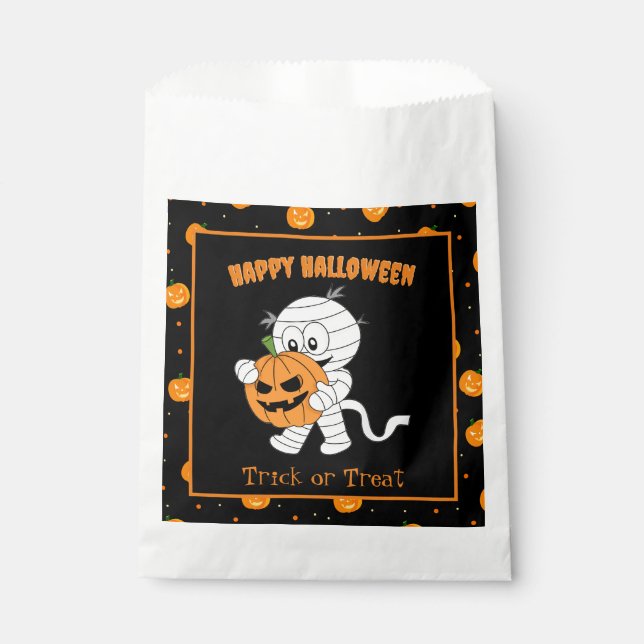 Cute Mummy Walking With Halloween Pumpkin Party Favour Bag (Front)