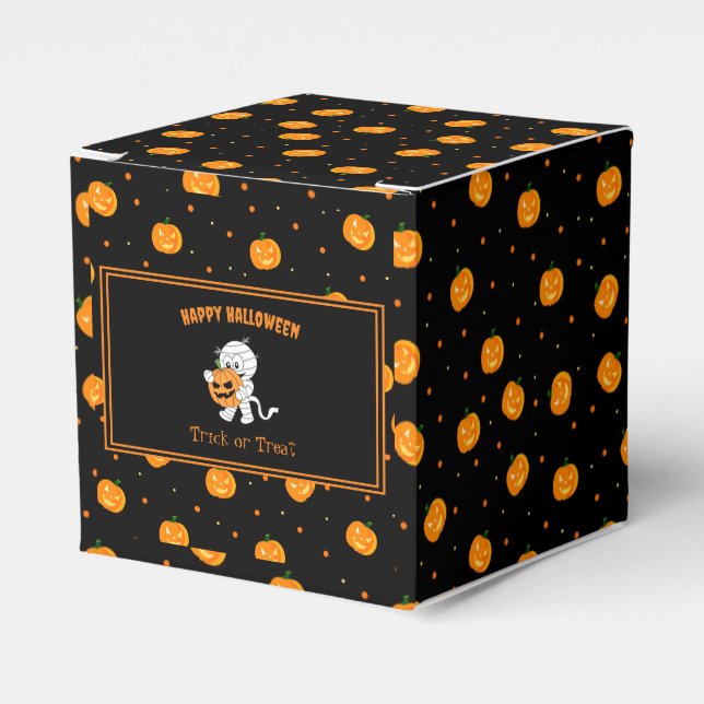 Cute Mummy with Jack-o'-Lantern Pattern Halloween Favor Box (Front Side)