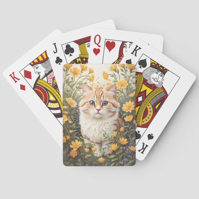 Cute Munchkin Cat And Buttercup Flowers Playing Cards (Back)
