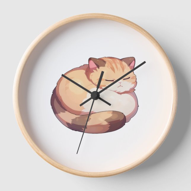 Cute Munchkin Cat Sleeping Classic T-Shirt Clock (Front)