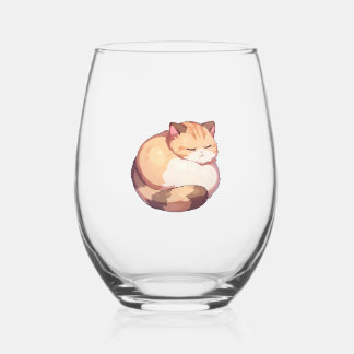 Cute Munchkin Cat Sleeping Classic T-Shirt Stemless Wine Glass