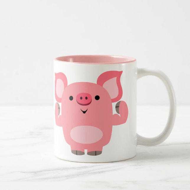 Cute Muscled Cartoon Pig Two-Tone Coffee Mug (Right)
