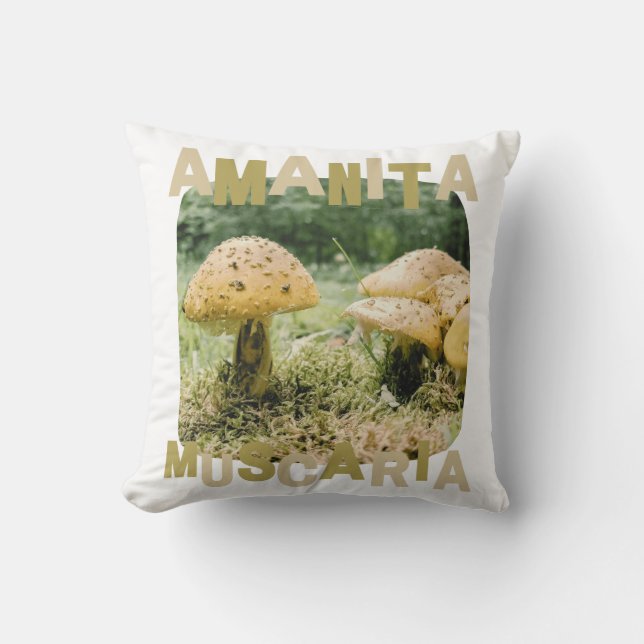 Cute mushroom, Amanita muscaria, Forest Throw Pillow (Front)