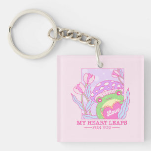 Cute Mushroom and Frog - My Heart Leaps For You Keychain