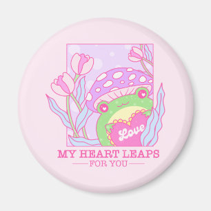 Cute Mushroom and Frog - My Heart Leaps For You Magnet