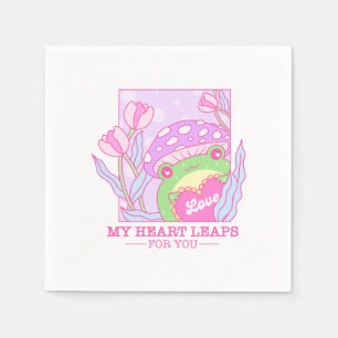 Cute Mushroom and Frog - My Heart Leaps For You Napkin