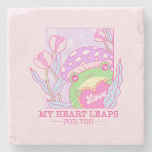 Cute Mushroom and Frog - My Heart Leaps For You Stone Coaster