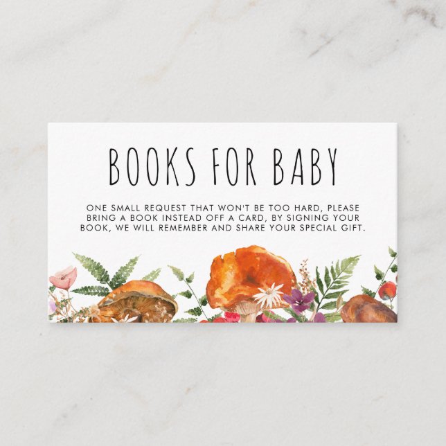 Cute Mushroom Baby Shower Books Baby Enclosure Card (Front)
