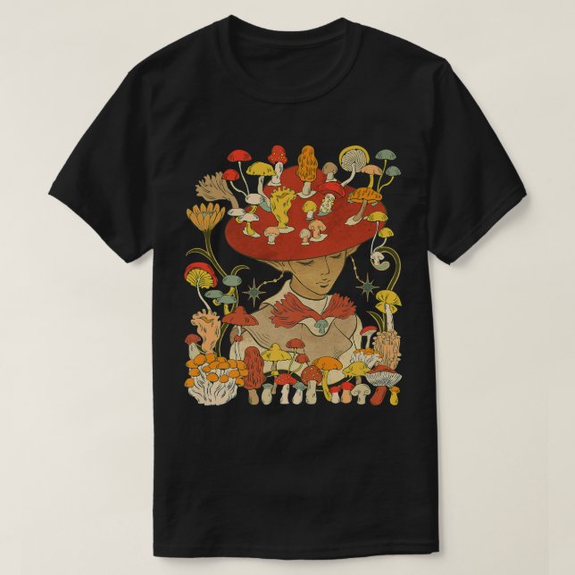 Cute Mushroom Cap Girl Fairy Grunge Fairycore Fore T-Shirt (Design Front)