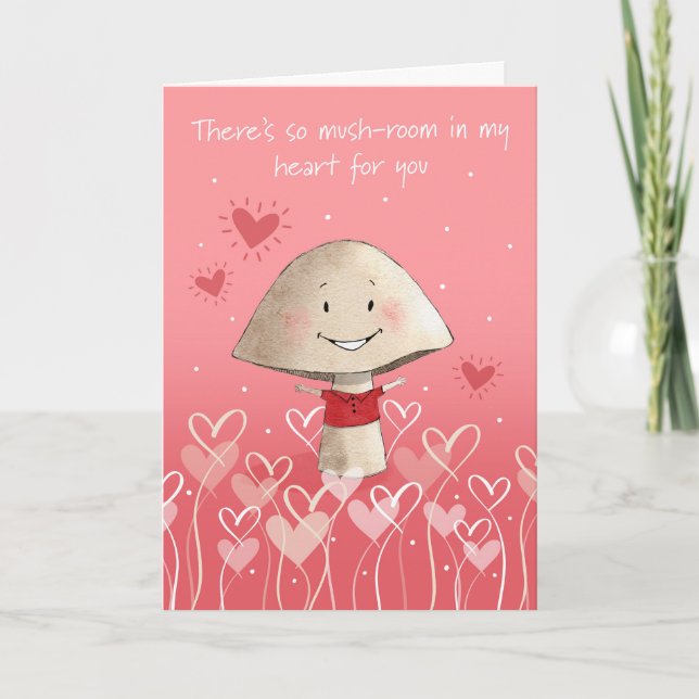 Cute Mushroom Character Valentine's Day Holiday Card (Front)