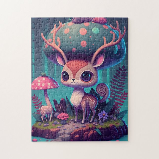 Cute Mushroom Deer Imaginaire Art Jigsaw Puzzle (Vertical)