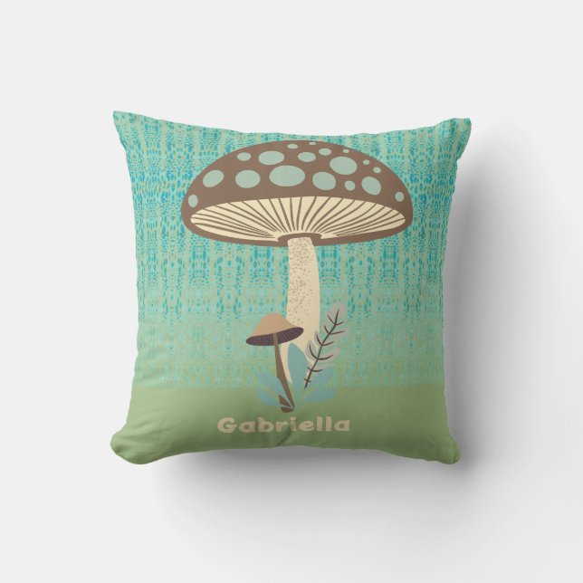 Cute mushroom double sided name Throw Pillow (Front)