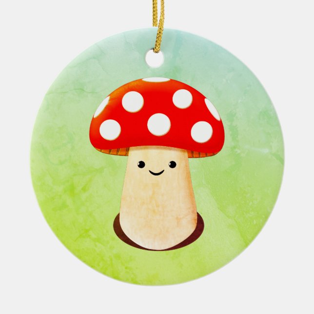 Cute Mushroom Drawing Ceramic Ornament (Front)