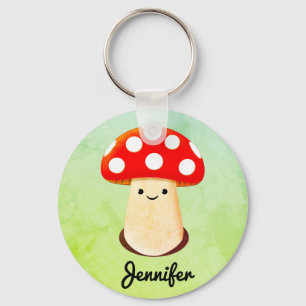 Cute Mushroom Drawing Custom Name Keychain