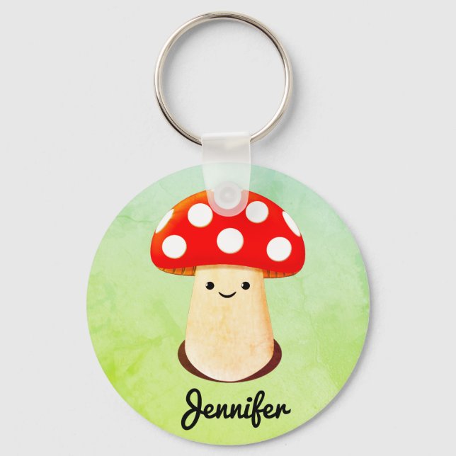 Cute Mushroom Drawing Custom Name Keychain (Front)