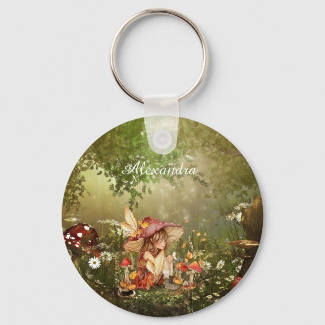 Cute Mushroom Fairy in the Forest Keychain (Front)