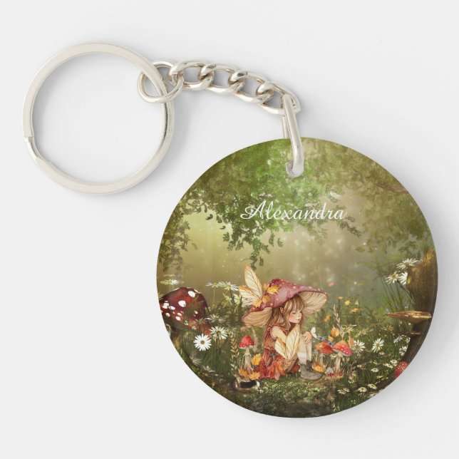 Cute Mushroom Fairy in the Forest Keychain (Front)