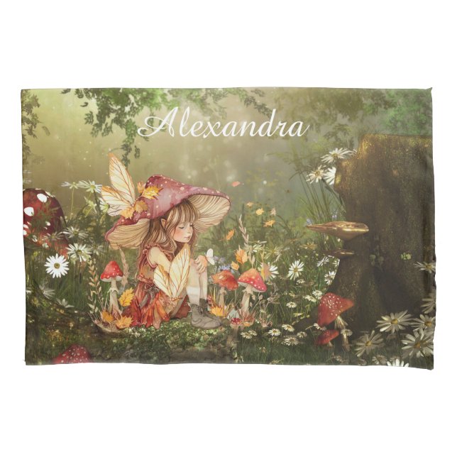 Cute Mushroom Fairy in the Forest Pillowcase (Front)