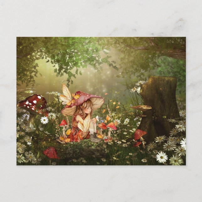Cute Mushroom Fairy in the Forest Postcard (Front)