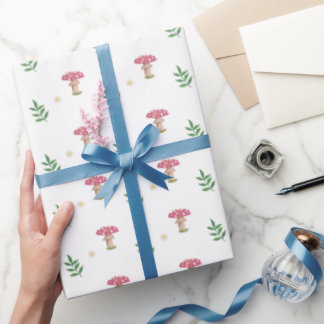 Cute mushroom flower and leaf wrapping paper