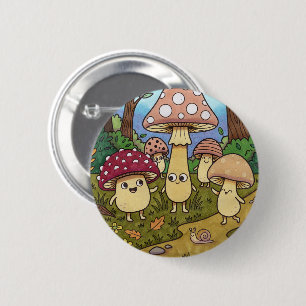 Cute Mushroom Forest Woodland Toadstool Whimsical 2 Inch Round Button