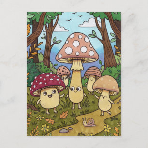 Cute Mushroom Forest Woodland Toadstool Whimsical  Postcard