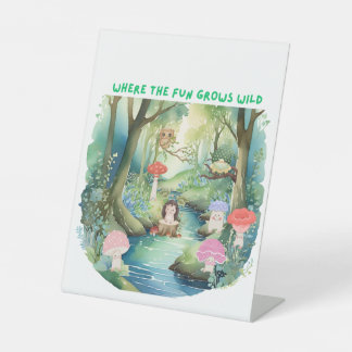 Cute Mushroom Friends with their Forest Friends Pedestal Sign