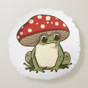 Cute mushroom frog round pillow