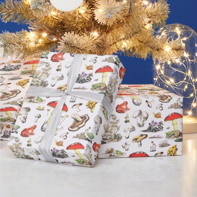 Cute Mushroom Frog Snail Forest Pattern Wrapping Paper (Holidays)