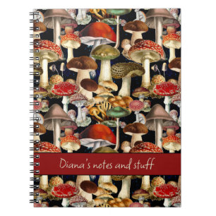 Cute mushroom fungi red black pattern notebook