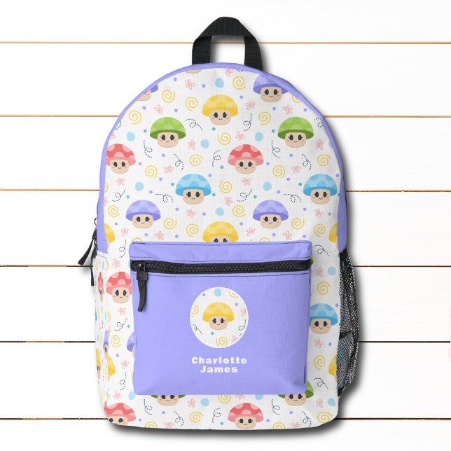 Cute Mushroom Kids Cartoon Personalized Name Printed Backpack (Creator Uploaded)