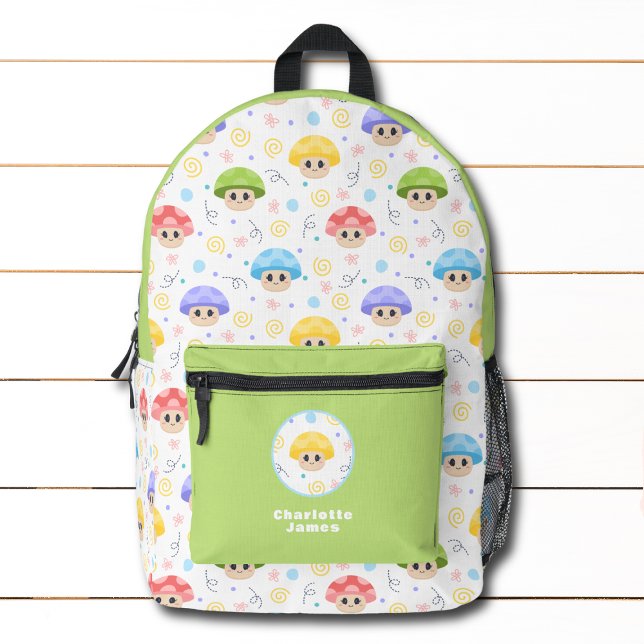 Cute Mushroom Kids Cartoon Personalized Name Printed Backpack (Creator Uploaded)