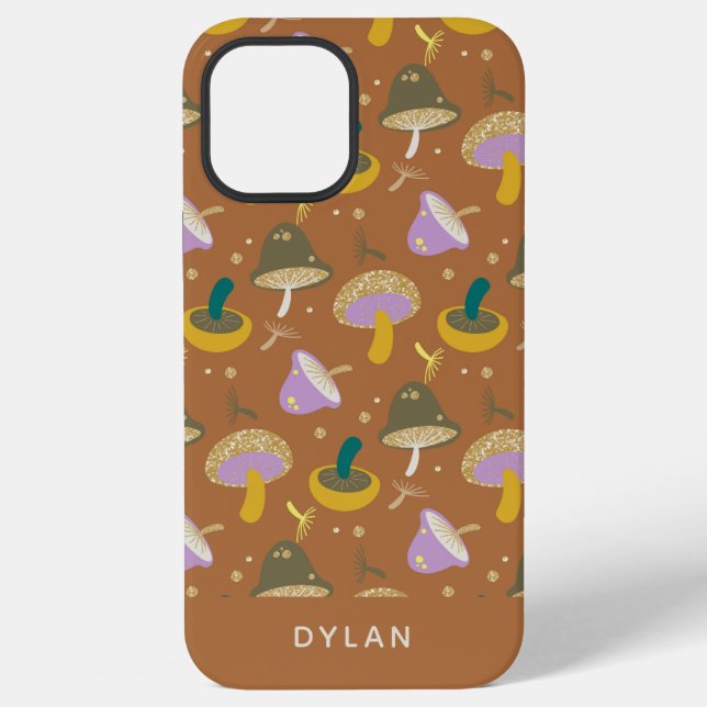 Cute Mushroom Pattern Autumn Gold Personalized iPhone Case (Back)